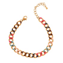 Fashion Gold Titanium Steel Oil Drop Color Matching Thick Chain Bracelet