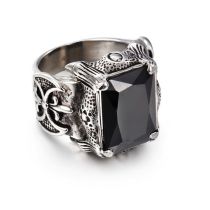 Fashion Steel Black Stainless Steel Diamond Square Mens Ring