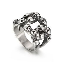 Fashion Silver Titanium Steel Wrapped Skull Mens Ring
