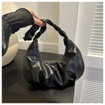 Fashion Black Pu Large Capacity Pleated Shoulder Bag