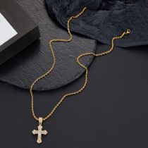 Fashion Golden Cross + 3mm*50cm Stainless Steel Twist Chain Alloy Diamond Cross Mens Necklace