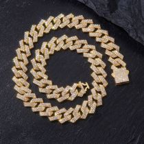 Fashion Necklace 20inch (50cm) Gold 15mm Bar Cuban Chain Alloy Diamond Geometric Chain Necklace For Men