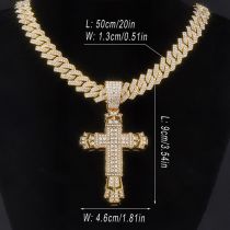 Fashion Gold 081 Cross Necklace Pendant + 001 Cuban Chain 20inch Alloy Diamond Cross Mens Necklace
