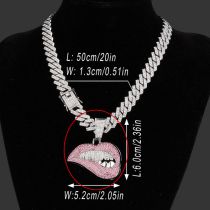 Fashion Silver Lips Necklace Pendant Alloy Diamond Lips Mens Necklace