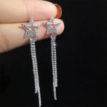Fashion Silver Copper Set With Diamond Hollow Star Tassel Earrings
