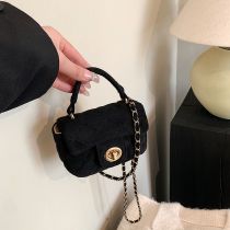 Fashion Black Deerskin Diamond Lock Flap Crossbody Bag