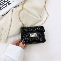 Fashion Black Pu Diamond Lock Flap Crossbody Bag