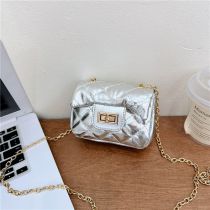 Fashion Silver Pu Diamond Lock Flap Crossbody Bag