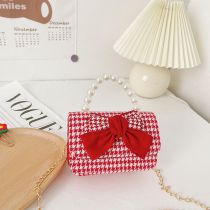 Fashion Style Twelve Cotton And Linen Three-dimensional Bow Houndstooth Flap Crossbody Bag