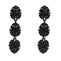 Fashion Black Alloy Diamond Oval Earrings