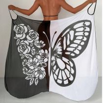 Fashion Black And White Polyester Mesh Patchwork Printed Swimsuit Cover-up