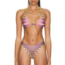 Fashion Color Polyester Halter Neck Printed Tankini Swimsuit Bikini