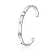 Fashion Silver Titanium Steel Diamond C-shaped Open Bracelet