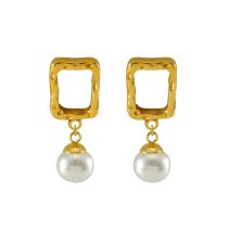 Fashion Gold Stainless Steel Pearl Square Hollow Earrings