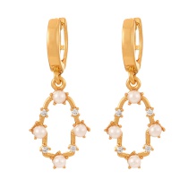 Fashion Golden 4 Copper Inlaid Zirconium Pearl Geometric Hoop Earrings