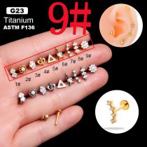 Fashion Gold 9# Titanium Steel Diamond-encrusted Geometric Piercing Lip Nail