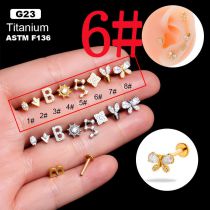 Fashion Gold 6# Titanium Steel Diamond-encrusted Geometric Piercing Lip Nail