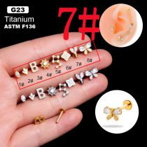 Fashion Gold 7# Titanium Steel Diamond-encrusted Geometric Piercing Lip Nail