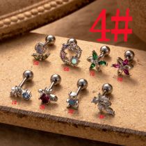 Fashion Silver 4# Titanium Steel Diamond Pierced Geometric Stud Earrings (single)