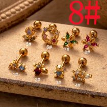 Fashion Gold 8# Titanium Steel Diamond Pierced Geometric Stud Earrings (single)