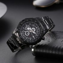 Fashion Black Watch Stainless Steel Round Dial Mens Watch