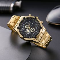 Fashion Gold Watch Stainless Steel Round Dial Mens Watch
