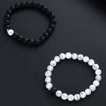 Fashion Black And White Beads Stainless Steel Beaded Mens Bracelet Set