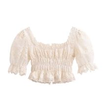 Fashion Apricot Puff Sleeve Lace Top