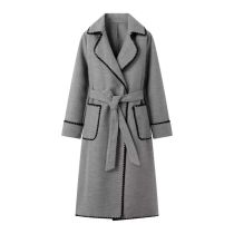 Fashion Grey Colorblock Lapel Lace-up Coat