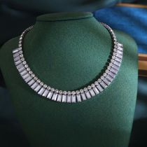 Fashion Silver Metal Rectangular Diamond Necklace