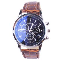 Fashion Black Plate Brown Belt Stainless Steel Round Dial Mens Watch