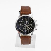 Fashion Black-faced Brown Band/black-faced Brown Band Stainless Steel Round Dial Mens Watch