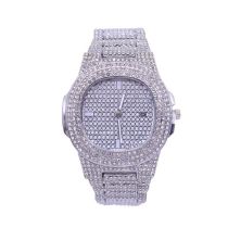 Fashion Silver Watch Stainless Steel Diamond Square Bracelet