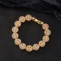 Fashion Gold Cuban Chain Alloy Diamond Smiley Face Mens Bracelet