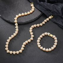 Fashion Gold 10mm Cuban Chain (buckle) 20inch Geometric Diamond Love Bracelet And Necklace Set For Men