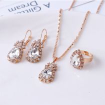 Fashion White Diamond Necklace Earrings Ring Stainless Steel Diamond Necklace Earrings Ring Set