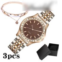 Fashion Brown Watch+bracelet+gift Box Stainless Steel Round Watch Bracelet Set