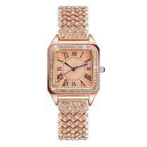 Fashion Rose Gold Watch Stainless Steel Diamond Square Watch
