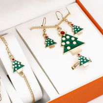 Fashion Christmas Tree Bracelet Earrings Necklace Ring Stainless Steel Christmas Bracelet Necklace Earrings Ring Set
