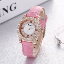 Fashion Pink Watch Stainless Steel Diamond Round Watch