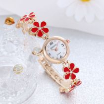 Fashion Red Watch Stainless Steel Oil Dripping Flower Round Watch