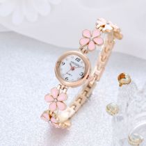 Fashion Pink Watch Stainless Steel Oil Dripping Flower Round Watch
