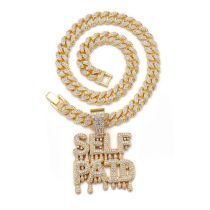 Fashion Gold Letter Necklace Letter Pendant +024 Cuban Chain 18inch Alloy Diamond Letter Mens Necklace