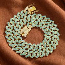 Fashion Gold Blue Diamond Cuban Chain Geometric Diamond Chain Necklace For Men