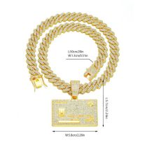 Fashion Gold Bank Card Necklace Pendant +001 Cuban Chain 20inch Alloy Diamond Bank Card Mens Necklace
