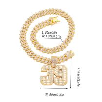 Fashion Gold Number Necklace Pendant +001 Cuban Chain 20inch Alloy Diamond Number Mens Pendant
