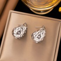 Fashion Silver Stainless Steel Drop Hammer Pattern Earrings