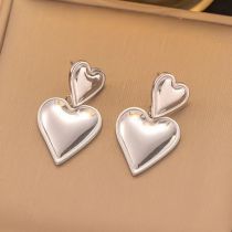 Fashion Earrings Steel Color Upper And Lower Hearts Titanium Steel Love Earrings