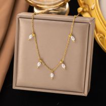 Fashion Gold Titanium Steel Pearl Chain Necklace