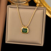 Fashion Gold Titanium Steel Diamond Square Necklace